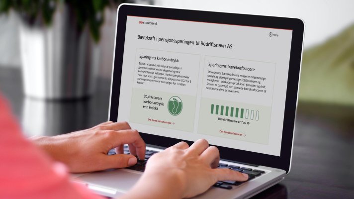 Skjerm som viser Storebrands bærekraftsdashbord