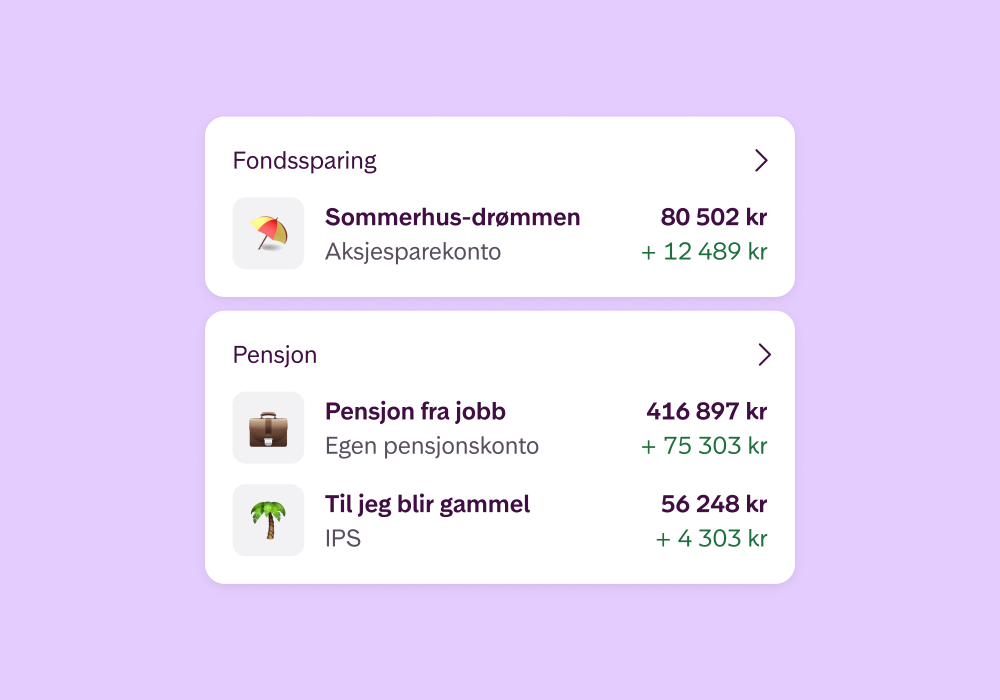 Oversikt over flere kontoer i Kron-appen