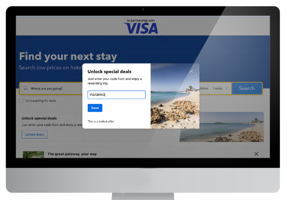 Illustrasjon av visa tilbud på booking.com