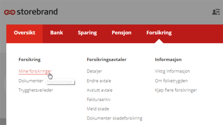 Skjermdump forsikringsavtaler