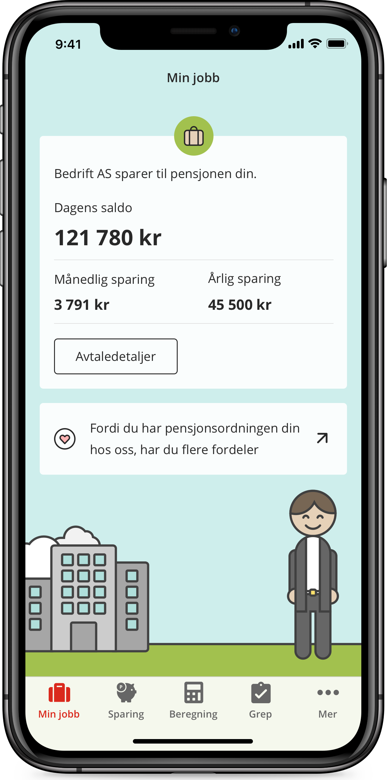 App Oversikt over hva arbeidsgiver sparer til deg